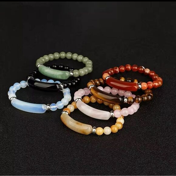 Agate Natural Stone Beads Stretchable Bracelet Beaded unisex - Picture 3 of 15